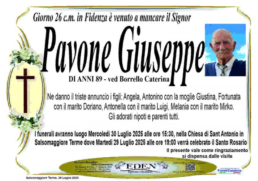 Manifesto lutto Giuseppe Pavone